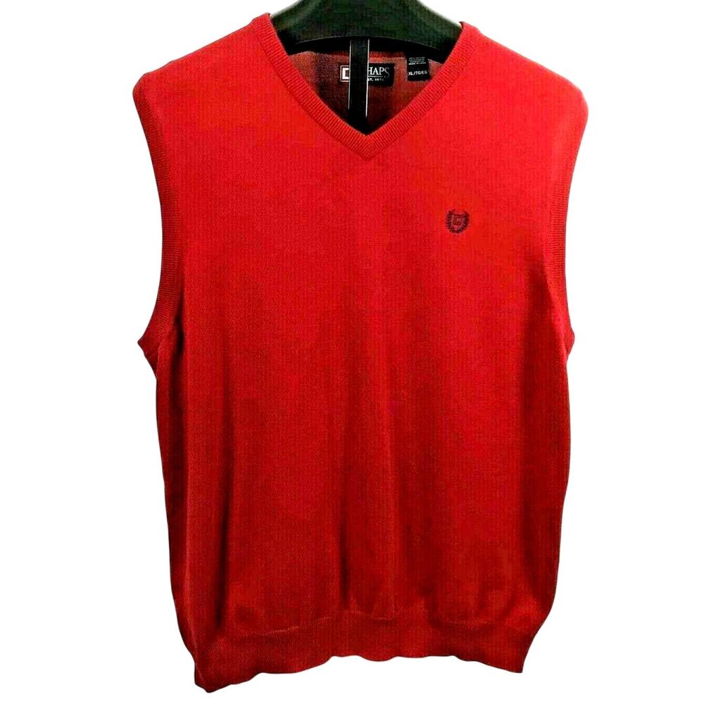 Mens Red Sweater Vest Size  XL Preppy V Neck Pullover Office Layering
